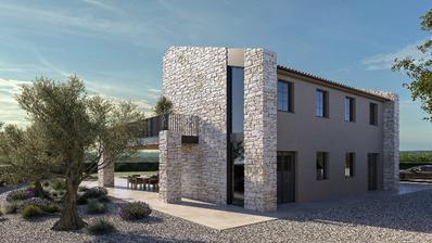 Istrie, Mrgani, villa moderne en construction avec vue sur la baie de Lim