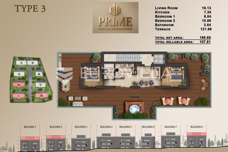 Kaštel Lukšić, toværelses penthouse med et areal på 107,81 m² - S7 - 8