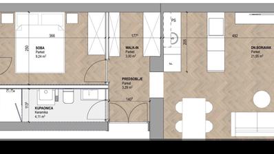 Záhřeb, Martinovka, plně zrekonstruovaný jednopokojový byty, 43,50 m², s balkonem