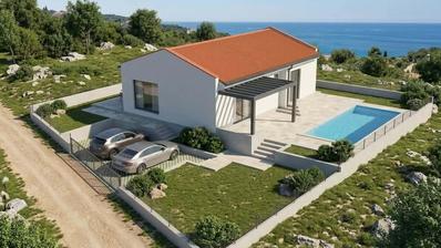 Istria, Peruški, unfinished house with a pool and panoramic sea view