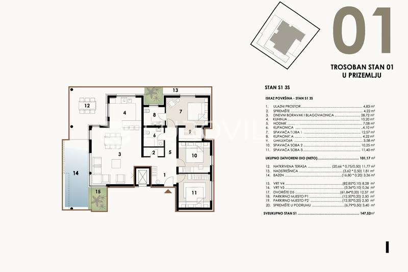 Vir - Földszinti apartman medencével és 3 hálószobával, mindössze 100 m-re a strandtól - 2