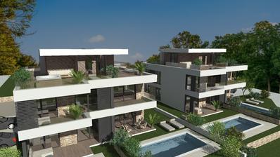 Istra, Tar, novogradnja - stan na 1.katu 98,81 m2 s krovnom terasom i panoramskim pogledom na more