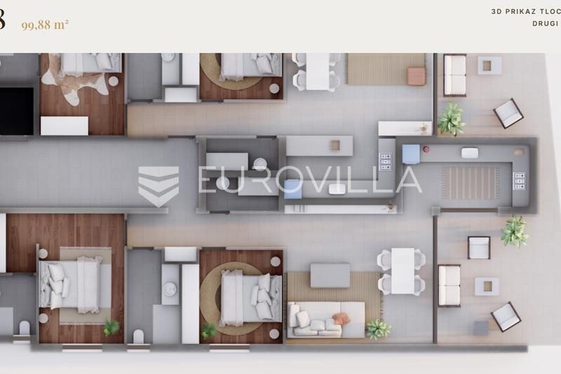 Privlaka, Yeni Yapım Projesinde Asansörlü 2. Kat Daire | 2 Yatak Odası - 3