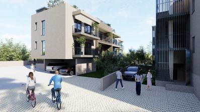 Trogir, apartamento de dos dormitorios con jardín y plaza de aparcamiento.