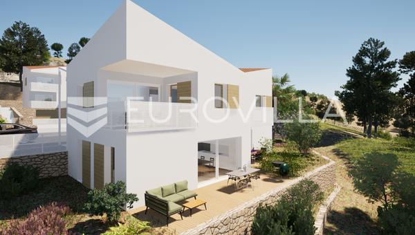 Cres, daire, 3 yatak odası salon, panoramik deniz manzaralı yeni binada
