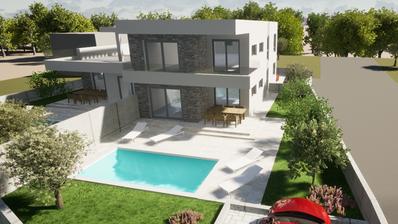 Kaštel Stari, moderna kuća u roh bau fazi s dva odvojena stana