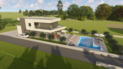 Pula, Fažana - Perceel met bouwvergunning voor een huis met zwembad, bouw gestart