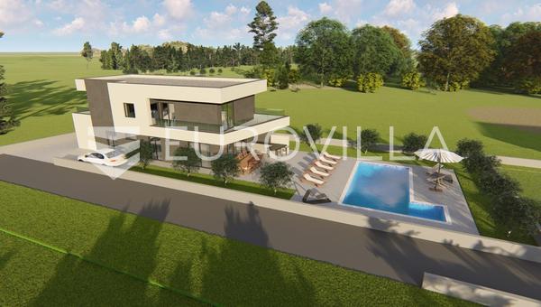 Pula, Fažana - Grund med byggetilladelse til et hus med swimmingpool, byggeri påbegyndt