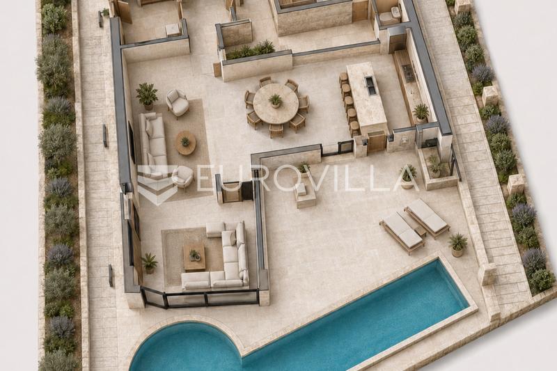 Istra, Labin, građevinsko zemljište s dozvolom i projektom za vilu s bazenom, 521 m², top lokacija - 3
