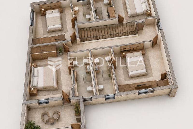 Istra, Labin, građevinsko zemljište s dozvolom i projektom za vilu s bazenom, 521 m², top lokacija - 4