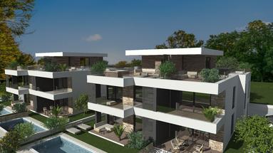 Istrië, Tar, nieuwbouw - appartement op de 1e verdieping 99,08 m2 met dakterras en uitzicht op zee