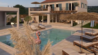 Zadar, Crno, impozantní kamenná vila s bazénem