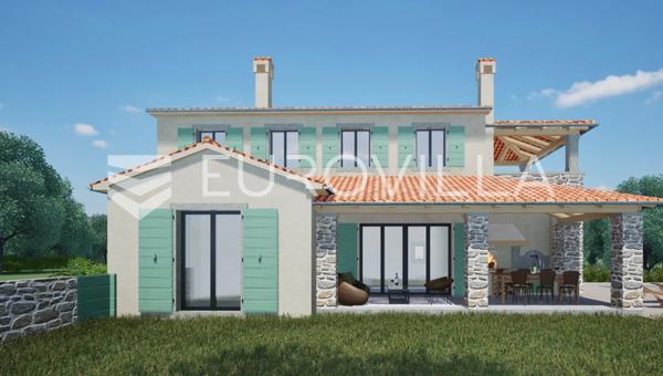 Istrie, Nova Vas - maison jumelée moderne en pierre 150 m², piscine 32 m² - emplacement calme, vue sur la mer