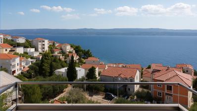 Omiši Riviéra, két hálószobás lakás erkéllyel és panorámás tengeri kilátással, 75,95 m²