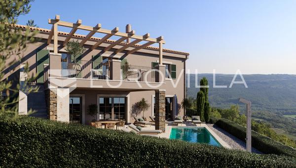 Istria, Grožnjan, villa de lujo en fase de construcción con vistas panorámicas al mar.