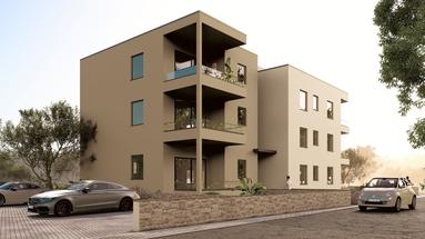 Vodice, moderne nieuwbouw, appartement met zwembad en privétuin, 300 m van de zee, PR1