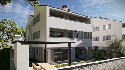 Cres város, Centrum, luxus két hálószobás földszinti apartman 126 m², kiváló elhelyezkedés
