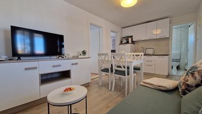 Vir, simpatičan trosoban apartman svega 80 m od plaže s prostranom terasom