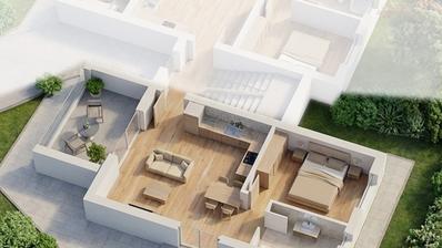 Rogoznica, modern egyszobás apartman kerttel és tengerre néző kilátással