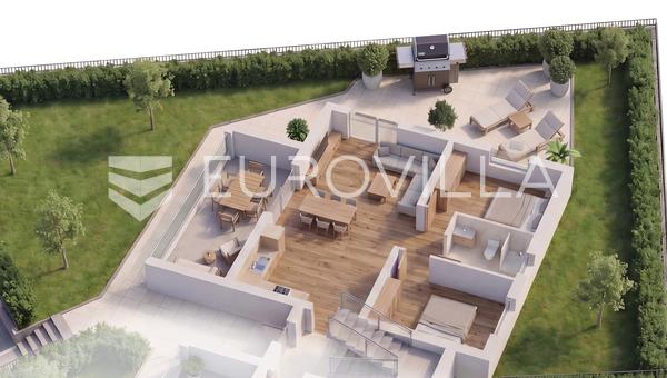 Rogoznica, modern két hálószobás apartman kerttel és tengerre néző kilátással