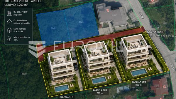 Zagreb, Maksimir, Gorice, građevinsko zemljište za tri luksuzne vile, 2260 m²
