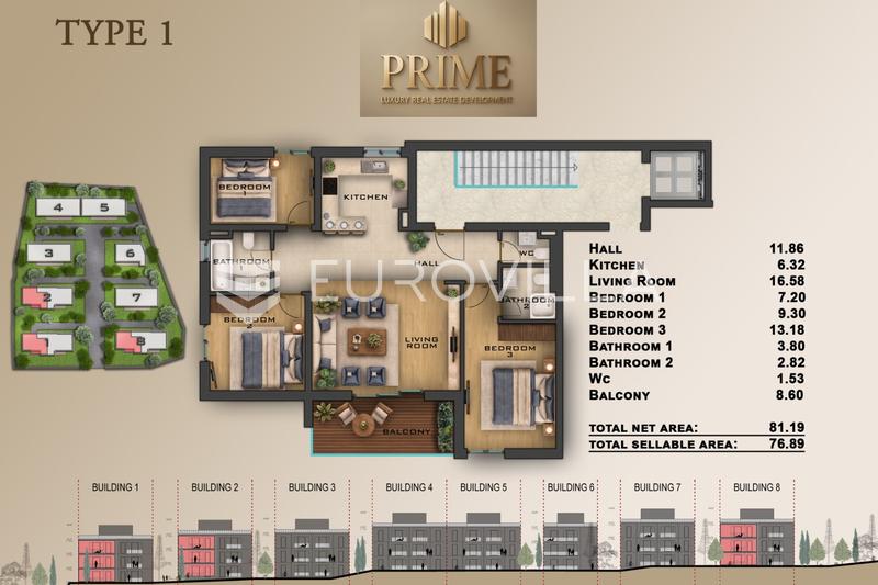 Kaštel Lukšić, Dreizimmerwohnung im zweiten Stock mit einer Fläche von 76,89 m² - S5 - 10