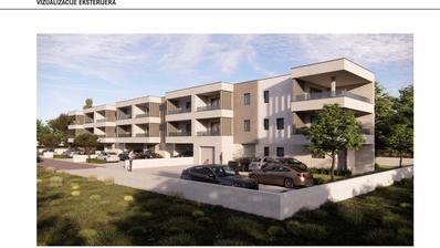 Pula, Stinjan - két hálószobás apartman egy modern új épület földszintjén, a tenger közelében